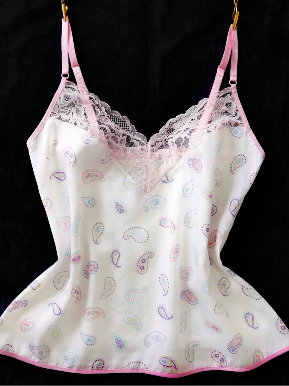 100% COTTON Vintage Satin Lace Cami Summer Top Coquette Retro Handmade Lingerie